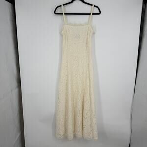 Temperley London Coco Lace Midi Dress Ivory Square Neck Womens US 8